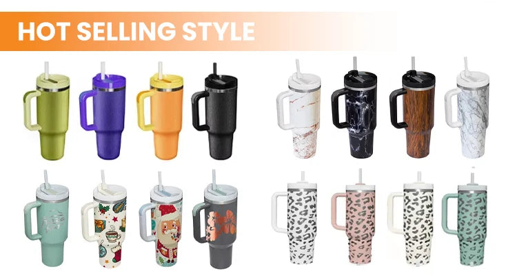 Custom Adventure H2.0 40 oz Coffee Thermal Cup Stainless Steel Black Insulated Travel Mug 40Oz Tumbler With Handle and Straw