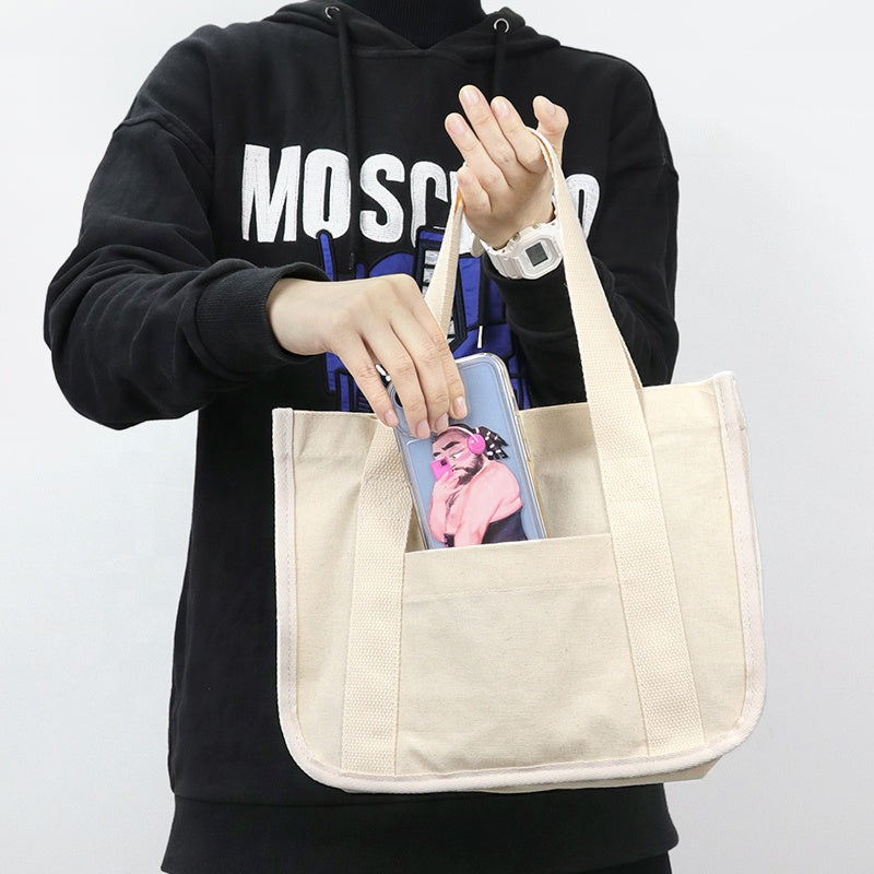 Custom Logo Grocery Shopping Reusable Hand Totes Blank Tote Bag Cotton With Pocket No reviews yet