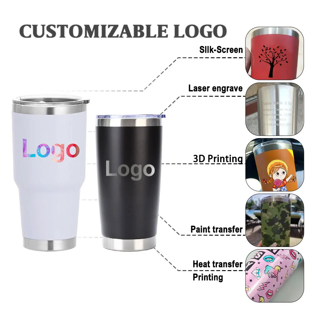 Custom logo 20oz 30oz Double Wall Insulated Powder Coated Tumbler Vacuum Cup Thermal Stainless Steel Coffee Travel Mug with Lid