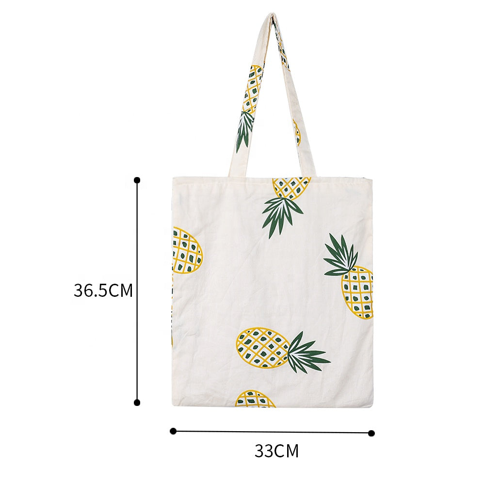 Custom Logo Printed Eco-Friendly Pineapple Pattern Reusable Grocery Shopping Canvas Cotton Tote Bags