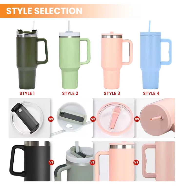 Custom Adventure H2.0 40 oz Coffee Thermal Cup Stainless Steel Black Insulated Travel Mug 40Oz Tumbler With Handle and Straw