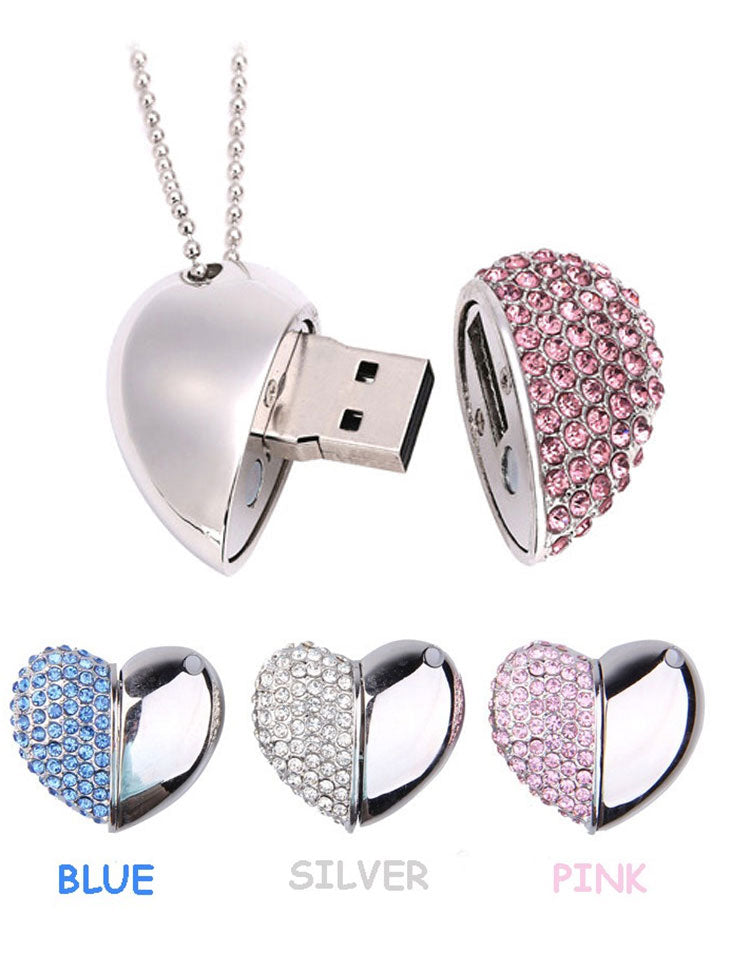Diamond Heart Usb Necklace Heart Diamond Usb Flash Drives