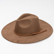 Wholesale Suede Fedora Hats for Women Colorful Water Drop Shaped Top Big Brim Fedora Hats Unisex Tissue Rope Band Hat