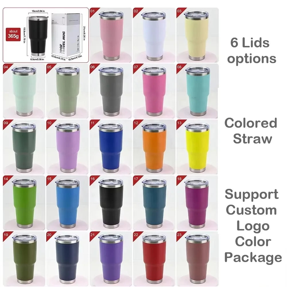 Custom logo 20oz 30oz Double Wall Insulated Powder Coated Tumbler Vacuum Cup Thermal Stainless Steel Coffee Travel Mug with Lid